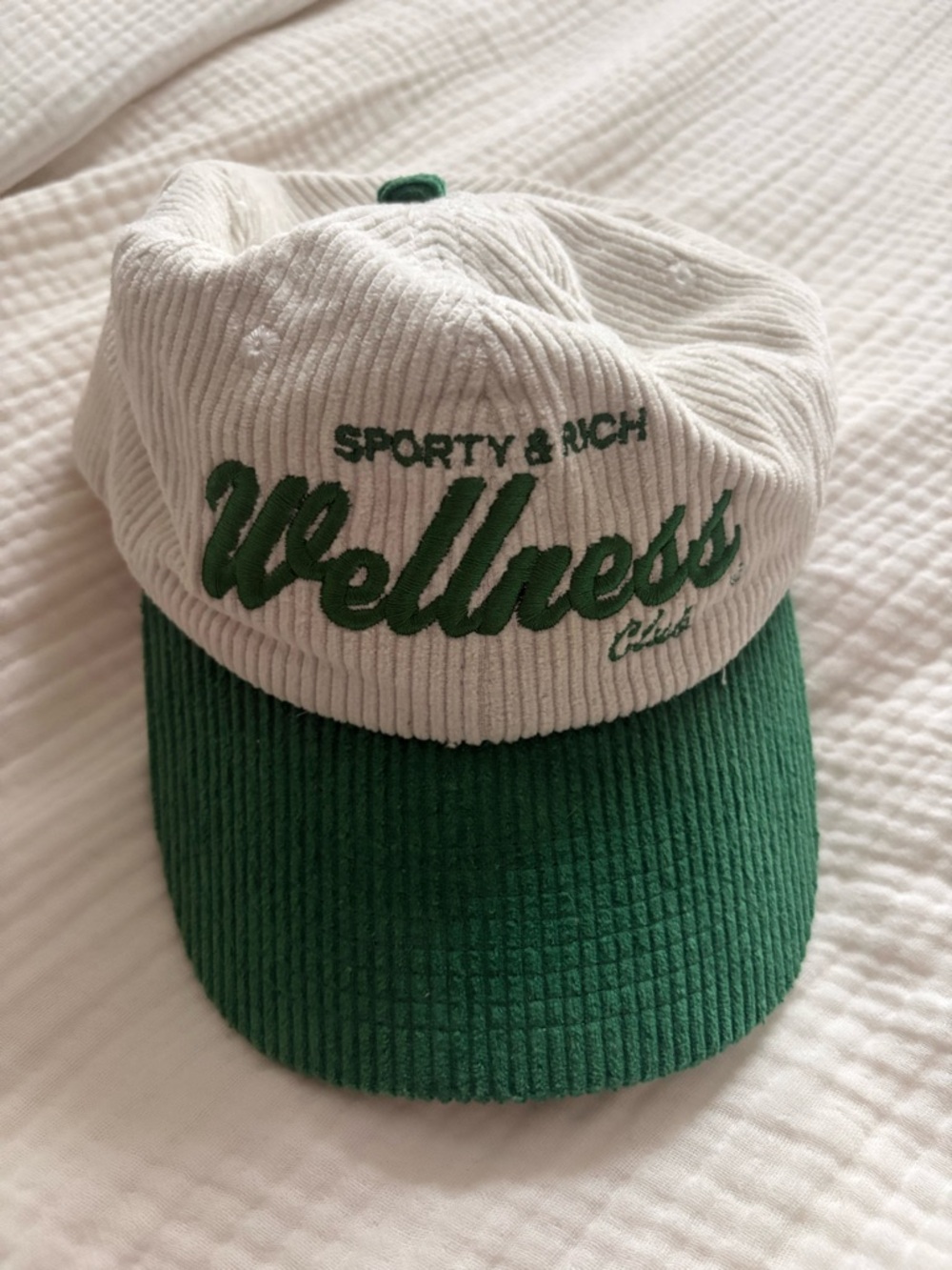 Sporty & Rich Green & White Corduroy Baseball Cap